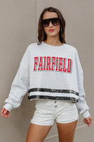 FAIRFIELD STAGS PASS THE SHINE LONG SLEEVE METALLIC SHIMMER-STRIPE TOP WITH RIBBED NECKLINE AND CUFFS