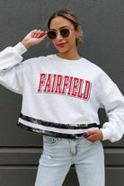 FAIRFIELD STAGS PASS THE SHINE LONG SLEEVE METALLIC SHIMMER-STRIPE TOP WITH RIBBED NECKLINE AND CUFFS