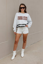 FLORIDA STATE SEMINOLES PASS THE SHINE LONG SLEEVE METALLIC SHIMMER-STRIPE TOP WITH RIBBED NECKLINE AND CUFFS