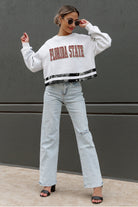 FLORIDA STATE SEMINOLES PASS THE SHINE LONG SLEEVE METALLIC SHIMMER-STRIPE TOP WITH RIBBED NECKLINE AND CUFFS