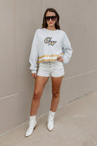 GEORGE WASHINGTON REVOLUTIONARIES PASS THE SHINE LONG SLEEVE METALLIC SHIMMER-STRIPE TOP WITH RIBBED NECKLINE AND CUFFS