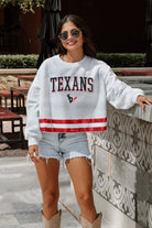 HOUSTON TEXANS PASS THE SHINE LONG SLEEVE METALLIC SHIMMER-STRIPE TOP