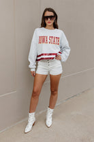 IOWA STATE CYCLONES PASS THE SHINE LONG SLEEVE METALLIC SHIMMER-STRIPE TOP WITH RIBBED NECKLINE AND CUFFS