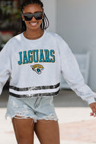 JACKSONVILLE JAGUARS PASS THE SHINE LONG SLEEVE METALLIC SHIMMER-STRIPE TOP