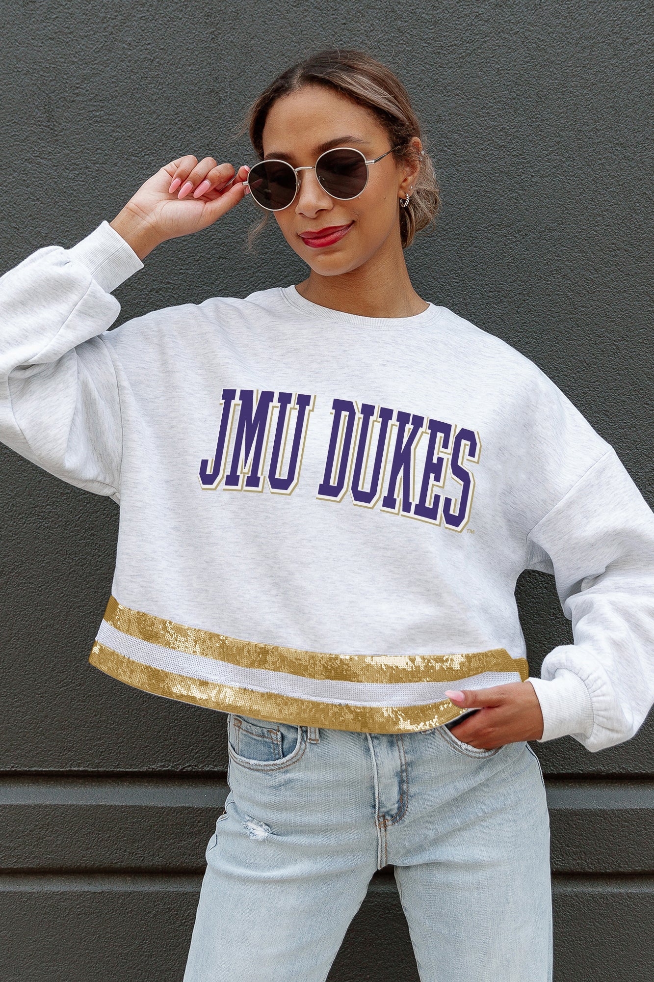 JAMES MADISON DUKES PASS THE SHINE LONG SLEEVE METALLIC SHIMMER-STRIPE TOP WITH RIBBED NECKLINE AND CUFFS