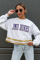 JAMES MADISON DUKES PASS THE SHINE LONG SLEEVE METALLIC SHIMMER-STRIPE TOP WITH RIBBED NECKLINE AND CUFFS