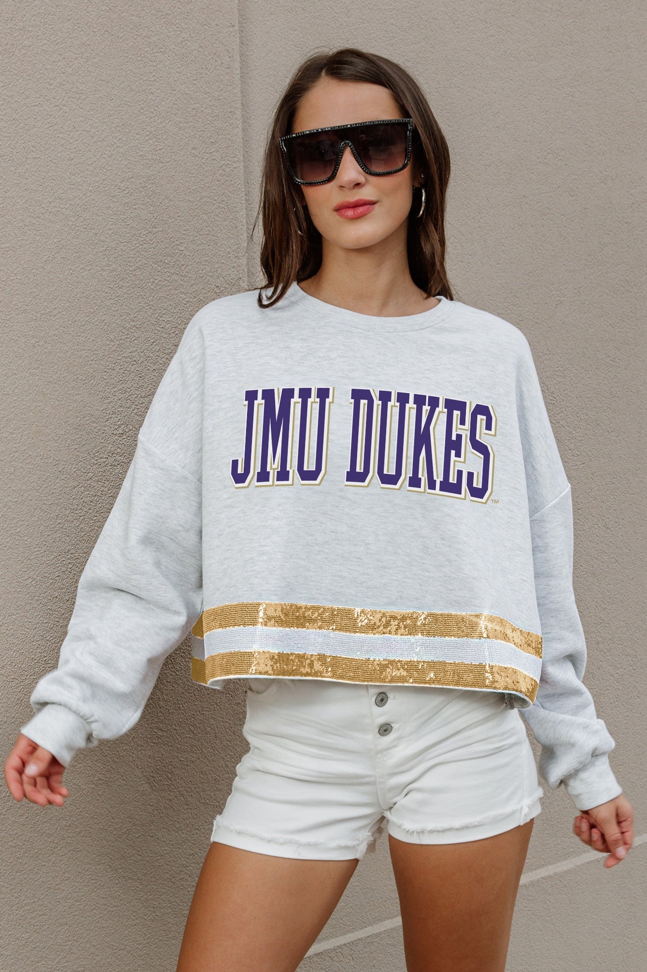 JAMES MADISON DUKES PASS THE SHINE LONG SLEEVE METALLIC SHIMMER-STRIPE TOP WITH RIBBED NECKLINE AND CUFFS