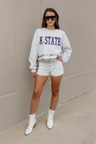 KANSAS STATE WILDCATS PASS THE SHINE LONG SLEEVE METALLIC SHIMMER-STRIPE TOP WITH RIBBED NECKLINE AND CUFFS