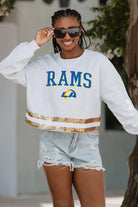 LOS ANGELES RAMS PASS THE SHINE LONG SLEEVE METALLIC SHIMMER-STRIPE TOP