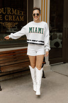 MIAMI HURRICANES PASS THE SHINE LONG SLEEVE METALLIC SHIMMER-STRIPE TOP WITH RIBBED NECKLINE AND CUFFS