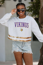 MINNESOTA VIKINGS PASS THE SHINE LONG SLEEVE METALLIC SHIMMER-STRIPE TOP