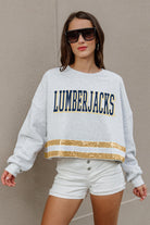 NORTHERN ARIZONA LUMBERJACKS PASS THE SHINE LONG SLEEVE METALLIC SHIMMER-STRIPE TOP WITH RIBBED NECKLINE AND CUFFS