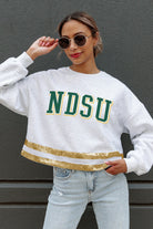 NORTH DAKOTA STATE BISON PASS THE SHINE LONG SLEEVE METALLIC SHIMMER-STRIPE TOP WITH RIBBED NECKLINE AND CUFFS