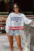 NEW ENGLAND PATRIOTS PASS THE SHINE LONG SLEEVE METALLIC SHIMMER-STRIPE TOP