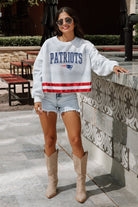 NEW ENGLAND PATRIOTS PASS THE SHINE LONG SLEEVE METALLIC SHIMMER-STRIPE TOP