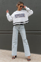 PEPPERDINE WAVES PASS THE SHINE LONG SLEEVE METALLIC SHIMMER-STRIPE TOP WITH RIBBED NECKLINE AND CUFFS