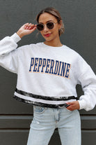 PEPPERDINE WAVES PASS THE SHINE LONG SLEEVE METALLIC SHIMMER-STRIPE TOP WITH RIBBED NECKLINE AND CUFFS