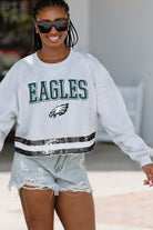 PHILADELPHIA EAGLES PASS THE SHINE LONG SLEEVE METALLIC SHIMMER-STRIPE TOP