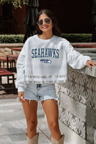 SEATTLE SEAHAWKS PASS THE SHINE LONG SLEEVE METALLIC SHIMMER-STRIPE TOP