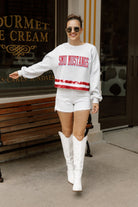 SMU MUSTANGS PASS THE SHINE LONG SLEEVE METALLIC SHIMMER-STRIPE TOP WITH RIBBED NECKLINE AND CUFFS