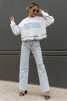 SOUTHERN JAGUARS PASS THE SHINE LONG SLEEVE METALLIC SHIMMER-STRIPE TOP WITH RIBBED NECKLINE AND CUFFS