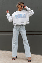 SPELMAN COLLEGE JAGUARS PASS THE SHINE LONG SLEEVE METALLIC SHIMMER-STRIPE TOP WITH RIBBED NECKLINE AND CUFFS