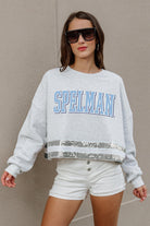 SPELMAN COLLEGE JAGUARS PASS THE SHINE LONG SLEEVE METALLIC SHIMMER-STRIPE TOP WITH RIBBED NECKLINE AND CUFFS