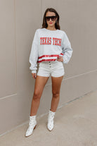 TEXAS TECH RED RAIDERS PASS THE SHINE LONG SLEEVE METALLIC SHIMMER-STRIPE TOP WITH RIBBED NECKLINE AND CUFFS