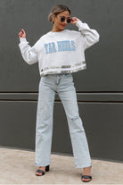 NORTH CAROLINA TAR HEELS PASS THE SHINE LONG SLEEVE METALLIC SHIMMER-STRIPE TOP WITH RIBBED NECKLINE AND CUFFS