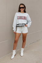 SOUTH CAROLINA GAMECOCKS PASS THE SHINE LONG SLEEVE METALLIC SHIMMER-STRIPE TOP WITH RIBBED NECKLINE AND CUFFS