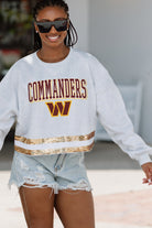 WASHINGTON COMMANDERS PASS THE SHINE LONG SLEEVE METALLIC SHIMMER-STRIPE TOP