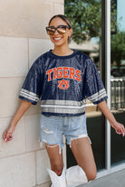 AUBURN TIGERS OWN THE GAME FULL SEQUIN SPARKLE SPORTS-STRIPED CROPPED JERSEY