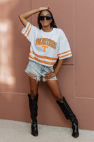 TENNESSEE VOLUNTEERS OWN THE GAME FULL SEQUIN SPARKLE SPORTS-STRIPED CROPPED JERSEY