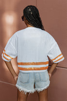 TENNESSEE VOLUNTEERS OWN THE GAME FULL SEQUIN SPARKLE SPORTS-STRIPED CROPPED JERSEY