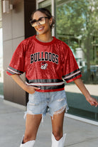 GEORGIA BULLDOGS OWN THE GAME FULL SEQUIN SPARKLE SPORTS-STRIPED CROPPED JERSEY