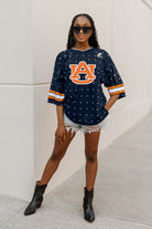 AUBURN TIGERS KICKOFF TIME ALL-OVER RHINESTONE V-NECK SPORTS STRIPE FASHION JERSEY TOP