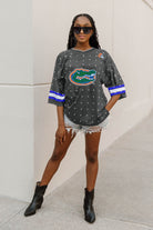 FLORIDA GATORS KICKOFF TIME ALL-OVER RHINESTONE V-NECK SPORTS STRIPE FASHION JERSEY TOP