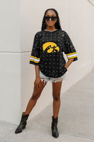 IOWA HAWKEYES KICKOFF TIME ALL-OVER RHINESTONE V-NECK SPORTS STRIPE FASHION JERSEY TOP