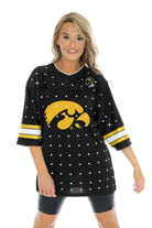 IOWA HAWKEYES KICKOFF TIME ALL-OVER RHINESTONE V-NECK SPORTS STRIPE FASHION JERSEY TOP