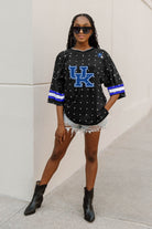 KENTUCKY WILDCATS KICKOFF TIME ALL-OVER RHINESTONE V-NECK SPORTS STRIPE FASHION JERSEY TOP