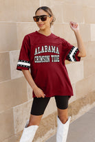 ALABAMA CRIMSON TIDE UNTIL KICKOFF OVERSIZED V-NECK RHINESTONE-STRIPED TRIM FASHION JERSEY