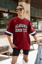 ALABAMA CRIMSON TIDE UNTIL KICKOFF OVERSIZED V-NECK RHINESTONE-STRIPED TRIM FASHION JERSEY