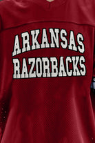 ARKANSAS RAZORBACKS UNTIL KICKOFF OVERSIZED V-NECK RHINESTONE-STRIPED TRIM FASHION JERSEY