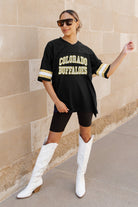 COLORADO BUFFALOES UNTIL KICKOFF OVERSIZED V-NECK RHINESTONE-STRIPED TRIM FASHION JERSEY