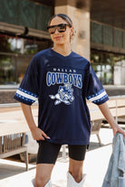 DALLAS COWBOYS COWBOY JOE OVERSIZED V-NECK RHINESTONE-STRIPED SPORTY FASHION TOP