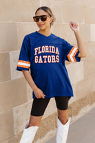 FLORIDA GATORS UNTIL KICKOFF OVERSIZED V-NECK RHINESTONE-STRIPED TRIM FASHION JERSEY