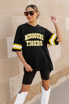 MISSOURI TIGERS UNTIL KICKOFF OVERSIZED V-NECK RHINESTONE-STRIPED TRIM FASHION JERSEY