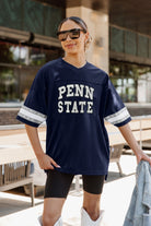 PENN STATE NITTANY LIONS UNTIL KICKOFF OVERSIZED V-NECK RHINESTONE-STRIPED TRIM FASHION JERSEY