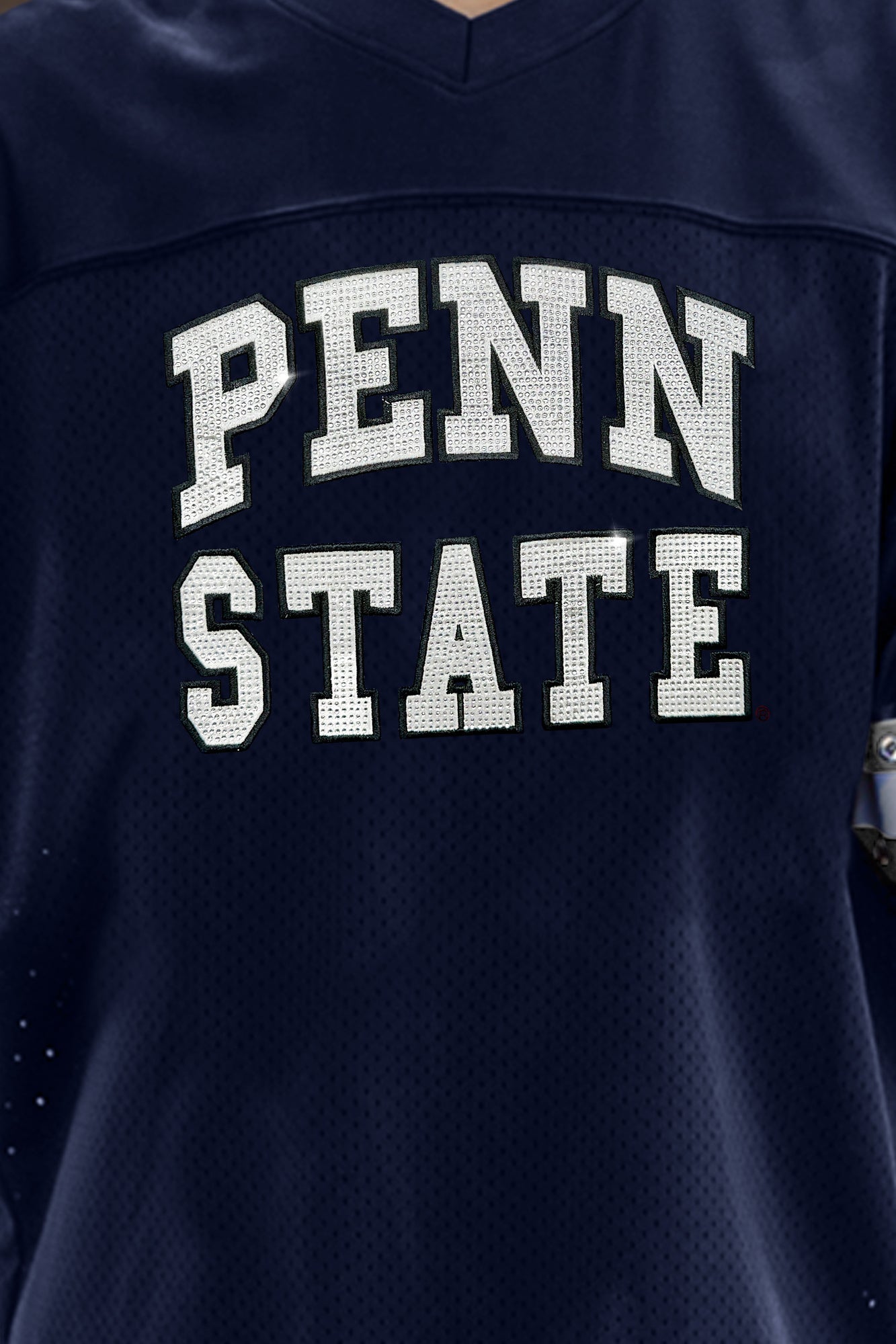 PENN STATE NITTANY LIONS UNTIL KICKOFF OVERSIZED V-NECK RHINESTONE-STRIPED TRIM FASHION JERSEY