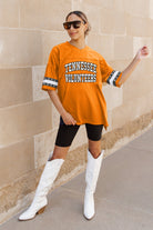 TENNESSEE VOLUNTEERS UNTIL KICKOFF OVERSIZED V-NECK RHINESTONE-STRIPED TRIM FASHION JERSEY